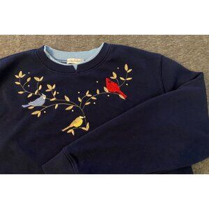 Vintage Hasting & Smith Navy Sweatshirt Embroidered Birds Womens Medium Grandma